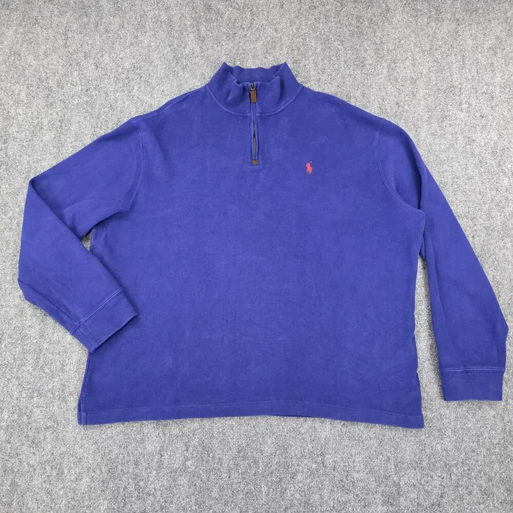 Polo Ralph Lauren Sweater Mens XXL Blue 1/4 Zip Pullover Red Pony Knit Preppy - Picture 2 of 16